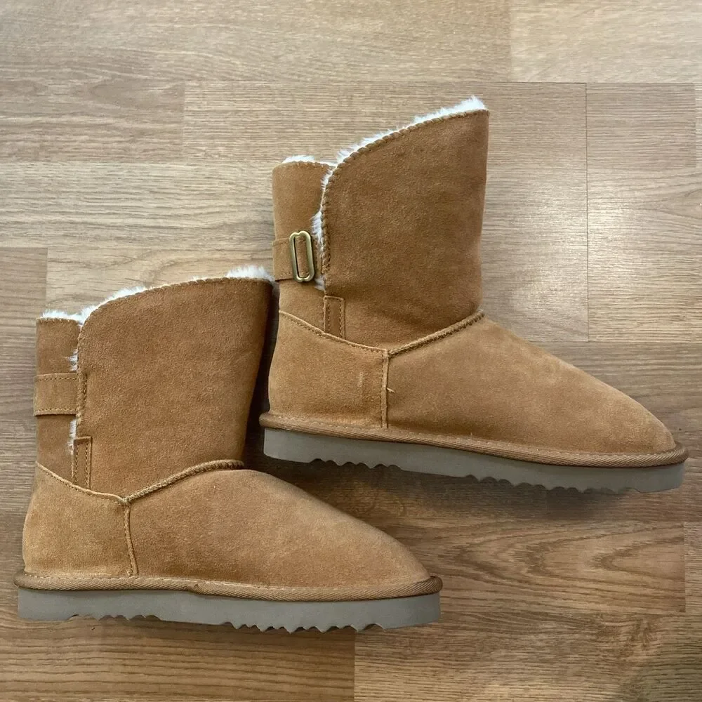 Style & Co Teenyy suede winter Booties Chestnut Faux Fur Lined Boots sz 9 New